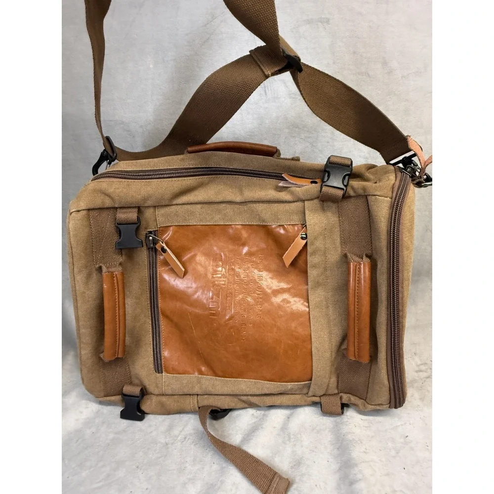 Witzman Backpack Mens Large‎ Brown Canvas Faux Leather Convertible Travel Bag